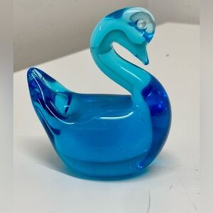 Vintage Mid Century Clear Blue Pinched Blown Glass Art Swan Murano Paperweight
